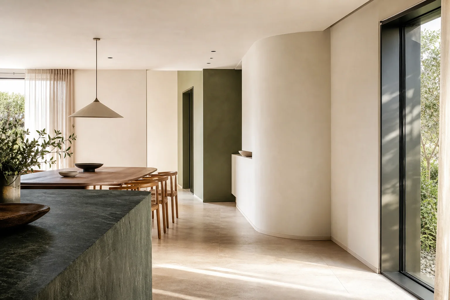Intérieur contemporain de la Côte d’Azur avec murs clairs et lumière naturelle
